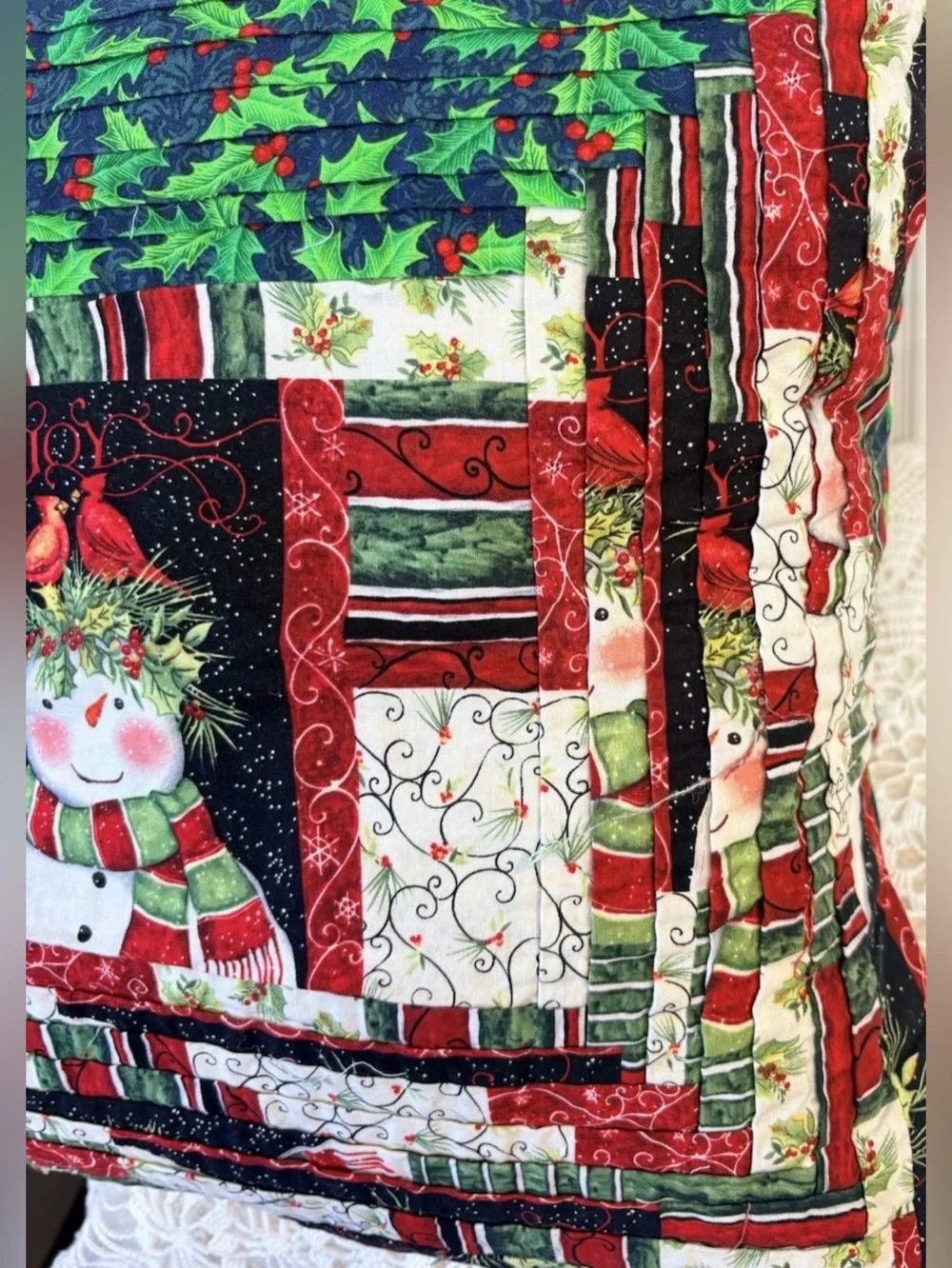 VTG 80s Set Of 3 Handmade Christmas Patchwork Quilt Snowman Throw pillows 17”